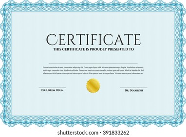 Classic Certificate template. Money Pattern design. Light blue color.