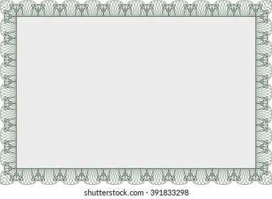 Classic Certificate template. Money Pattern design. Green color.