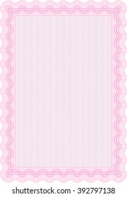 Plantilla de certificado clásica. Diseño del patrón de dinero. Con un patrón de guilloche de gran calidad. Premio. Color rosa.