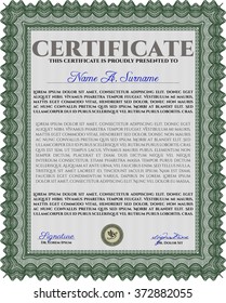 Classic Certificate templateMoney Pattern design. Green color.