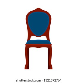 Classic chair front view comfortable elegance brown stylish furniture vector icon. Vintage luxury seat interior room