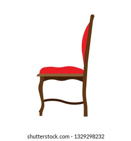 Classic chair side view comfortable elegance brown stylish furniture vector icon. Vintage luxury seat interior room