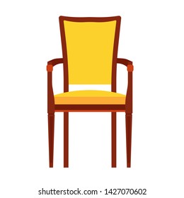 Classic chair yellow vector icon front view. Furniture home interior isolated. Retro luxury room sit. Cartoon sofa flat stool