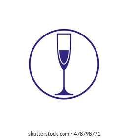 Classic champagne glass, alcohol beverage theme illustration. Lifestyle graphic design element. 
Relaxation and leisure icon, for use in graphic design.
