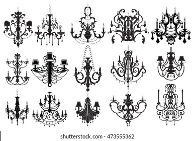 Classic chandelier Set Collection. Luxury decor accessory design. Vector illustration sketch