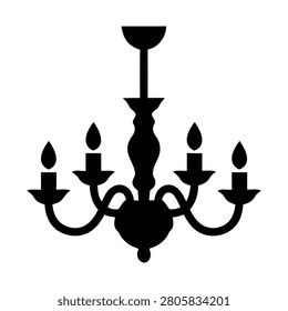 Classic Chandelier Silhouette Icon with Five Burning Candles Vector