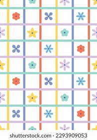 Classic check and flower pattern design. Vector illustration.