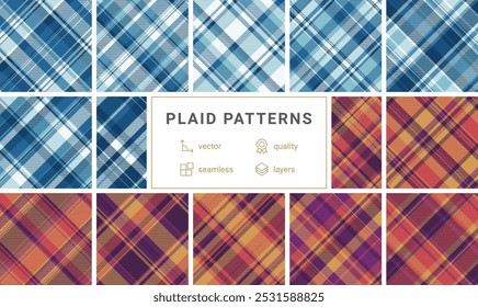 Classic checkered plaid set, offering versatile geometric patterns for shirts, clothes, and textile materials with a British-inspired aesthetic.