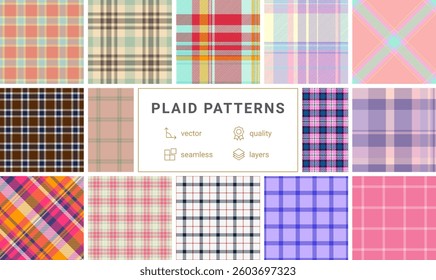 Classic checkered plaid set, offering versatile geometric patterns for shirts, clothes, and textile materials with a British-inspired aesthetic.