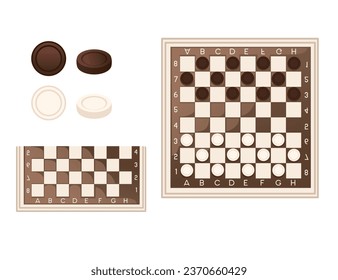 Comprobadores clásicos con ilustración vectorial plegable de la caja de la placa aislada en fondo blanco