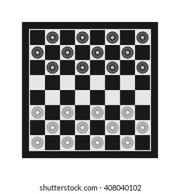 Classic checkers vector illustration. Table game vector pictogram. Chess board icon with figures.  