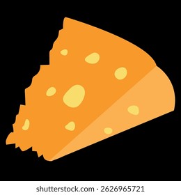 Classic cheese with holes. A piece of hard cheese vector drawing on a black background.