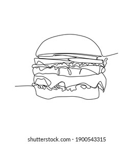 Classic cheeseburger with beef patty - Continuous one line drawing