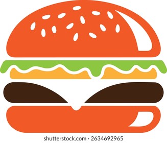 Comida rápida clásica de la hamburguesa del queso, silueta del Vector de la hamburguesa, icono simple de la hamburguesa