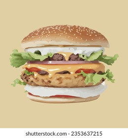 Classic cheeseburger isolated   background, vector design, burger vector, Juicy burger, Big hamburger isolated, Hamburger closeup photo isolated, 