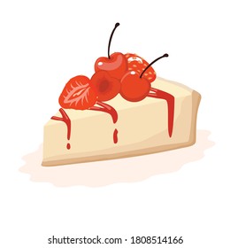 Pastel de queso clásico con bayas. La ilustración vectorial en un fondo blanco está aislada.