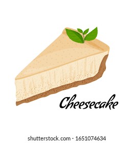 Classic cheesecake dessert. Vector sweet illustration isolated on white background.