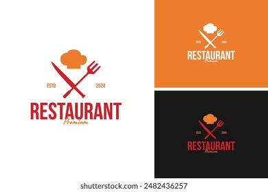 The classic chef's hat with a fork logo design on one side and a knife on the other for restaurant or BBQ. Vector illustration template idea
