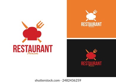 The classic chef's hat with a fork logo design on one side and a knife on the other for restaurant or BBQ. Vector illustration template idea
