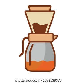 Classic Chemex coffee maker with fresh coffee dripping into glass container