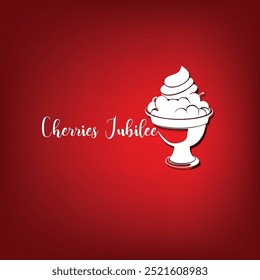 Classic Cherries Jubilee with whipped cream. Vector illustration without using AI.