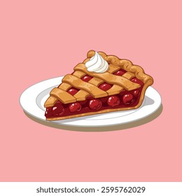 Classic Cherry Pie Slice with Golden Lattice Crust