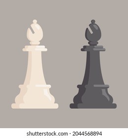 Classic chess bishop. Black and white pieces in cartoon style