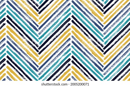 Classic chevron interior print vector seamless pattern. Paint brush stroke geometric stripes. Hand drawn paint texture zig zag chevron ornament. Stripes lines textile print seamless design.