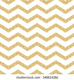 Classic chevron stripe glitter shimmer seamless vector pattern. Geometric zigzag line gold foil wrap event paper for holiday gift cards. Gold on white paper.