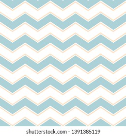 Classic chevron zigzag seamless pattern en light pastel blue yellow colors. Memphis group style Gentle background Baby shower design templete Vector illustration.