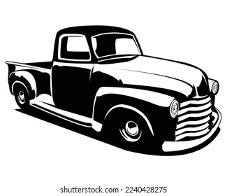 classic chevy truck vector silhouette isolated white background view from side. Best for logos, badges, emblems, classic truck industry. vector illustration in eps 10. svg