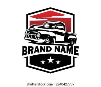 classic chevy truck vector view with sunset view on white background view from side. Best for logos, badges, emblems, classic truck industry. vector illustration in eps 10. svg