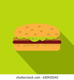 Classic chicken burger icon. Flat illustration of classic chicken burger vector icon for web on lime background