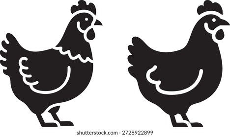 Classic Chicken Hen Vector Illustration Set: Farm Fowl Silhouettes for Agriculture, Food, and Rural Life