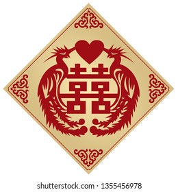 The Classic Chinese Background With The Chinese Words 'Double Happiness' For Celebrating The Wedding Ceremony 