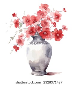 Classic chinese flower arrangement for house decoration in watercolor illustration