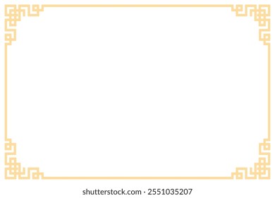 Diseño clásico de la Plantilla del marco del oro chino aislado fondo blanco. Marco geométrico chino dorado con espacio de copia. Ilustración vectorial para el diseño asiático. EPS 10