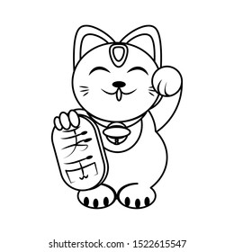 Classic Chinese Lucky Waving Cat icon over white background, vector illustration