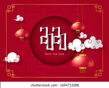 Classic Chinese new year background. Hanging paper lanterns and 2020 Numbers on red background