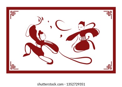 The Classic Chinese Papercutting Style Illustration, Ancient People's Dancing