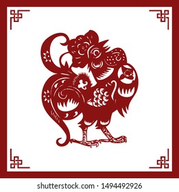 The Classic Chinese Papercutting Style Illustration, A Cartoon Rooster, The Chinese Zodiac