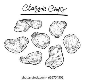 Classic chips. Graphic hand drawn vector illustration.