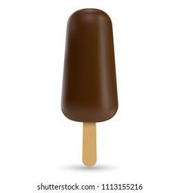 classic chocolate bitten popsicle ice cream isolated on white background. Eskimo Pie