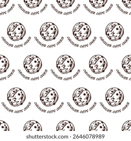 Classic Chocolate Chip Cookie Magic Treat Pattern. This seamless design is ideal for use in digital and print media, including textiles, wallpapers, and stationery
