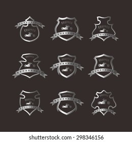classic chopper motorcycle in silver shield set