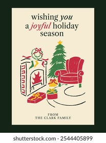 Classic Christmas Greeting Card Collection with Cozy Fireplace, Festive Decor, and Holiday Cheer