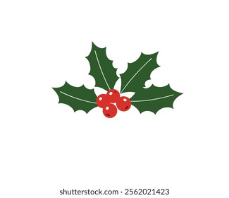 Classic Christmas Holly with Green Leaves and Red Berries - Festive Holiday Decoration Icon