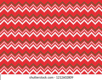 
Classic Christmas Red Green White Geometric Pixel Chevron Seamless Pattern. Print for Xmas Wrapping Paper or Card-making. Holiday Backgrounds. Repeating Pattern Tile Swatch Included. 