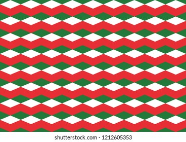 Classic Christmas Red Green White Geometric Diamond Seamless Pattern. Print for Xmas Wrapping Paper or Card-making. Holiday Backgrounds. Repeating Pattern Tile Swatch Included.