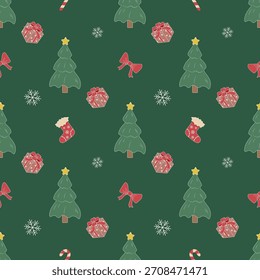 Patrón sin fisuras de Navidades clásicas sobre fondo verde